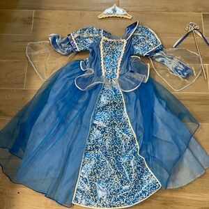 Girls 6-8 Blue Halloween Princess Dress with Tiara and Wand
